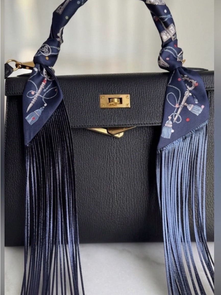 New Authentic Hermes Navy Twilly Fringe